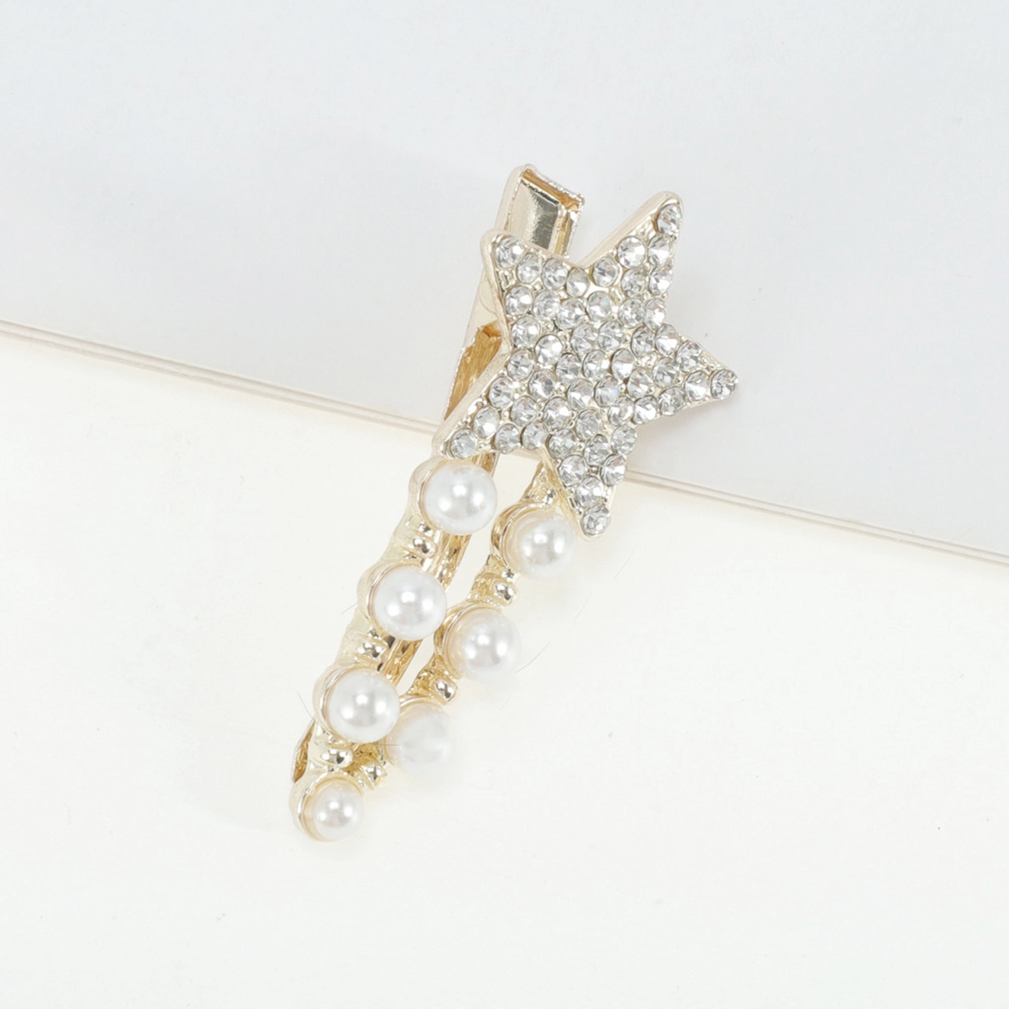 Unique Bargains Exquisite Gold Tone White Transparent Rhinestone Star Hollow Press Clip