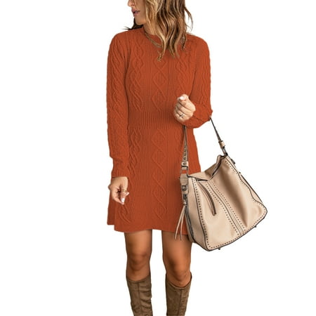 luvamia Women s Mock Neck Sweater Dress for Women Cable Knit Ribbed Long Sleeve Pullover Sexy Sweater Dress Size XL Fit Size 16 Size 18