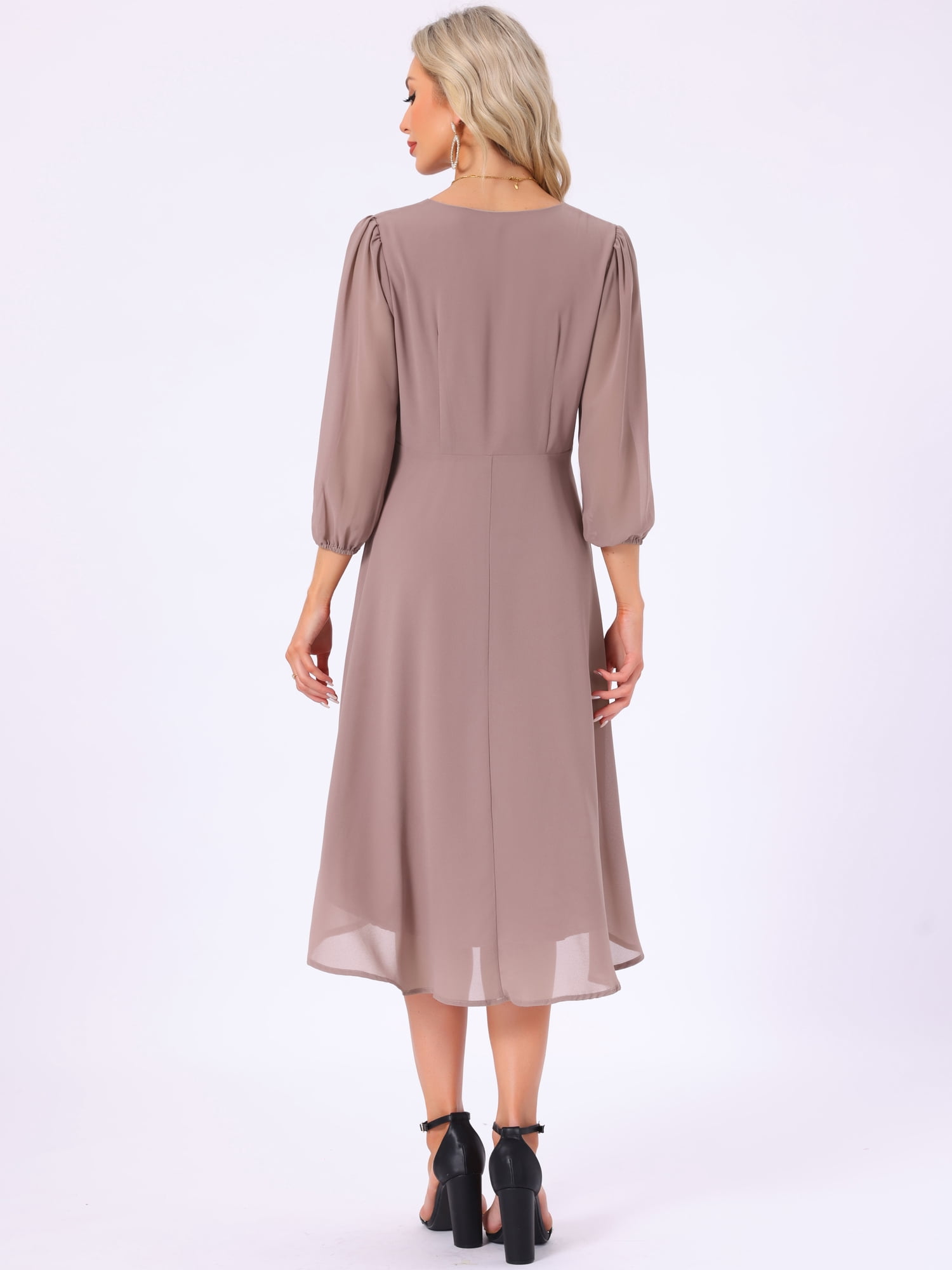 DARING DIVA Chiffon V-Neck Midi Cocktail Dress L Grey Pink