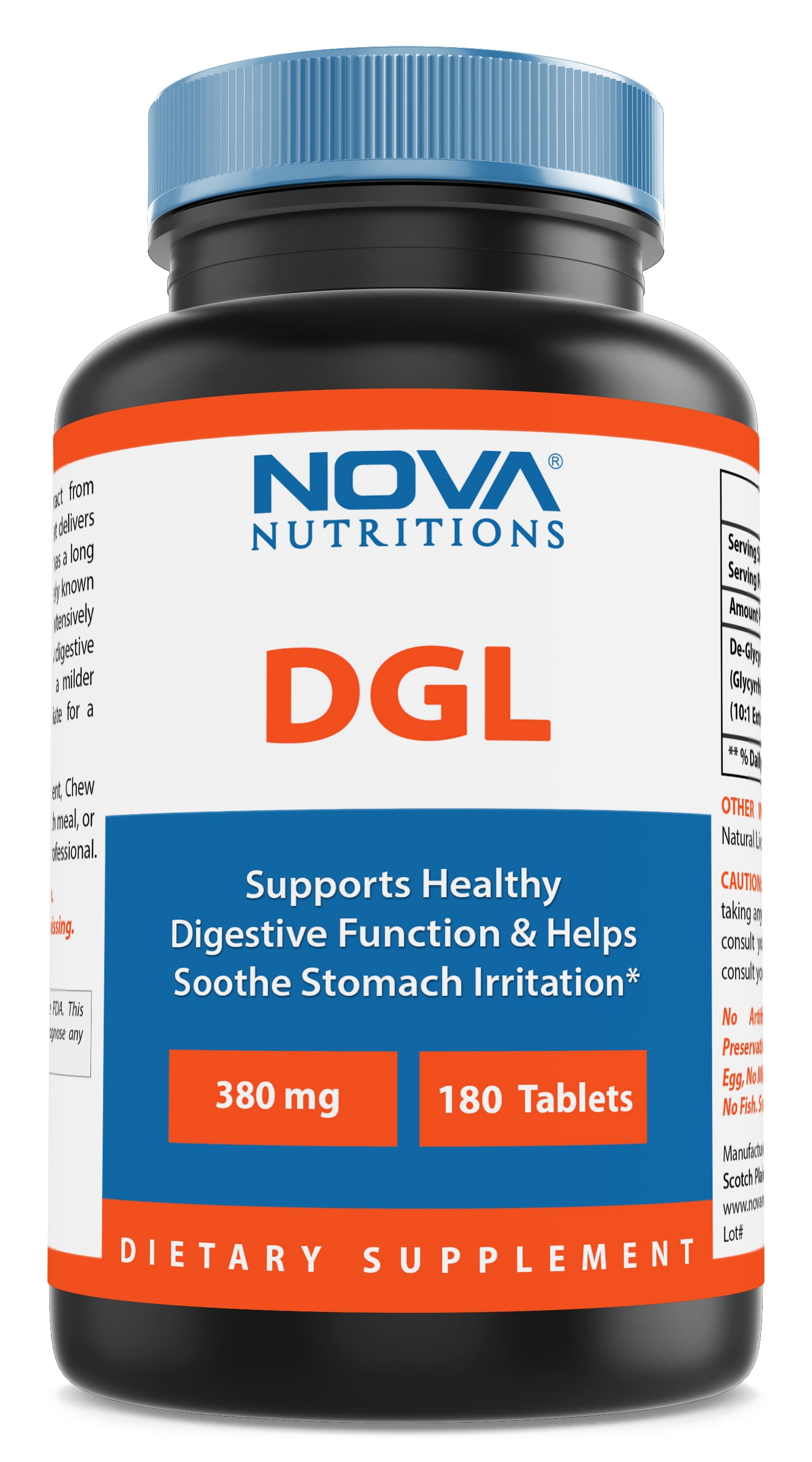 Nova Nutritions DGL Deglycyrrhizinated Licorice Root Extract 380 mg 180