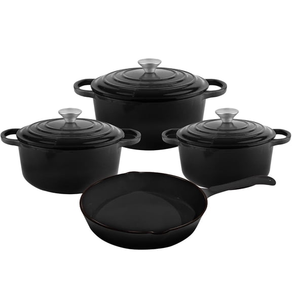 CAANNASWEIS 7 Piece Cast Iron Cookware Set, Pre-Seasoned Heavy Duty Pots and Pans Collection for Home Kitchen, Induction Compatible