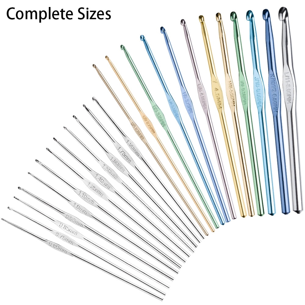 Multi-Color Metallic Crochet Hooks Set, Tomorotec Art Aluminum Knitting Needles for Yarn Craft Set with Sylish Storage Bag, Stitch Markers and Big Eye Needles (Orange Bag)