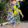 thumbnail image 2 of Mediterranean Lemon on Blue Ceramic Tiles Long Sleeve Dresses For Women Vintage Elegant Party Dress Oversized V-neck Dress S-8XL, 2 of 7