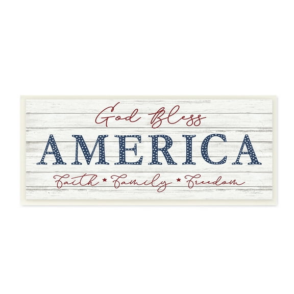 Stupell Industries God Bless Faith Family Freedom Hanging Sign,17 x 7, Design by Natalie Carpentieri