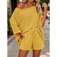 thumbnail image 3 of 2 PCS Off Shoulder Women's Outfits Sweater Sets Knit Top Shorts Matching Suits Cute Pajama Lounge Set, 3 of 6