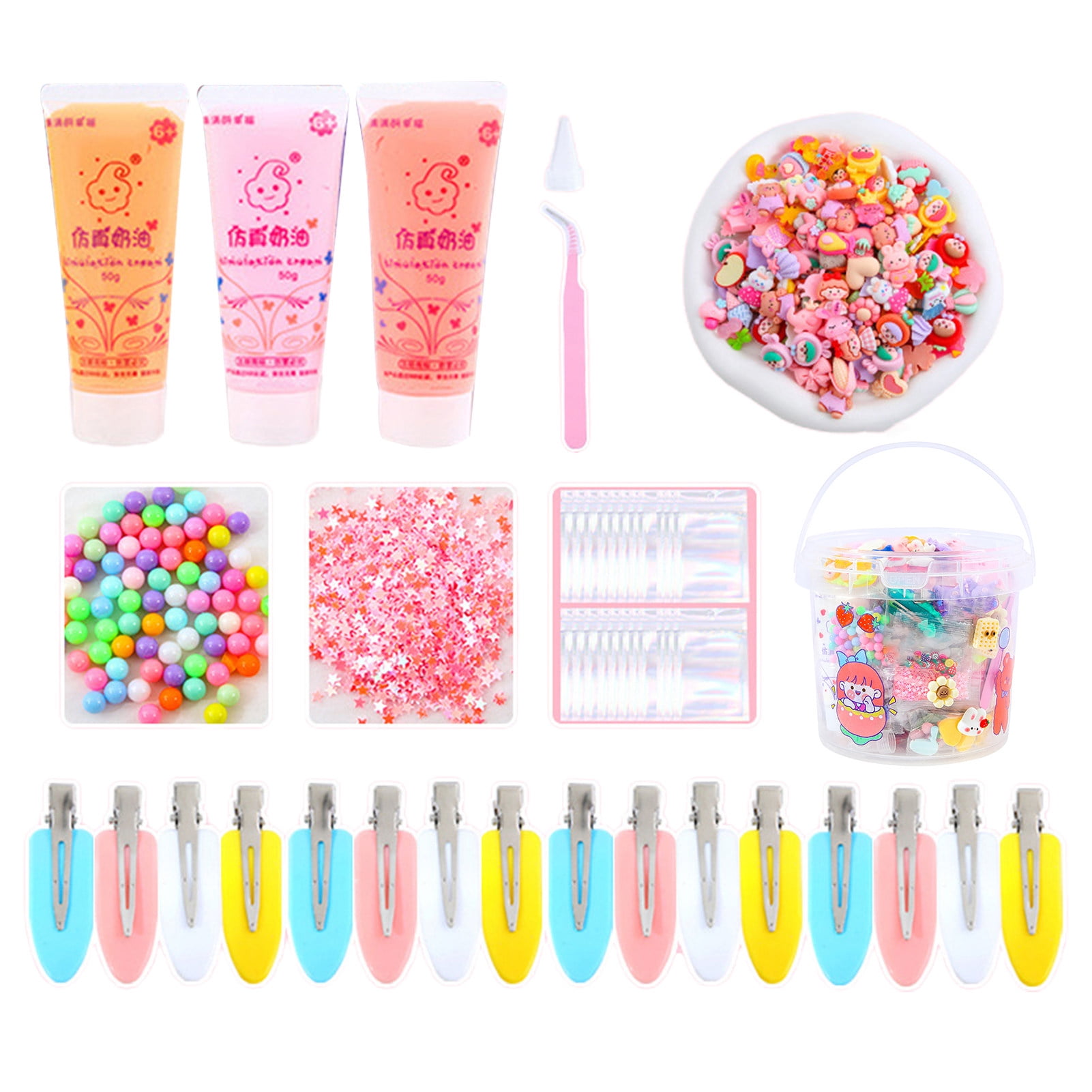 Fvsianol Hair Clip DIY Material DIY Barrette Material 1 Set Hair Clip DIY Material Cartoon Simulation Cream Quick Dry Train Creativity Sequin Children Toys Hair Clip Material