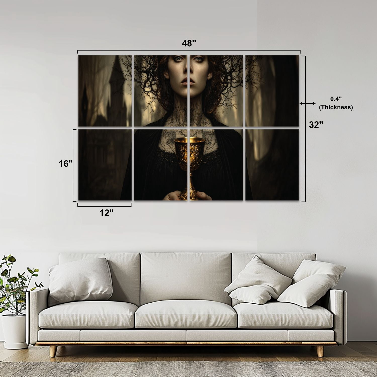 Gothic 8 Pack Art Acoustic Panels Sound Absorbing Gothic Dark Woman Ornate Golden Chalice Forest Castle Decorative Soundproof Wall Panels Self Adhesive for Nursery Game Room Bedroom 48"x32"