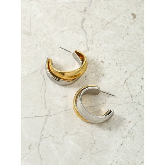 Time and Tru Women's Mixed Plate Hoop, Silver and Silvertone