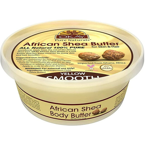 Okay Pure Naturals African Shea Butter Skin Moisturizer & Hair Conditioner Hair & Skincare, Yellow 7.5 oz