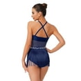 thumbnail image 2 of Doomiva Womens Latin Dance Leotard Dress Rhinestone Sheer Mesh Tassel Fringe One Piece Bodysuit Dancewear Navy Blue S, 2 of 5