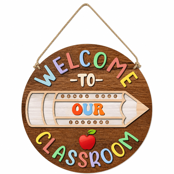 Florenta Decorative Signs,Welcome Sign for Classroom Door Decorations,Round Wood Sign,Back to School Bulletin Board for Elementary Teacher Supplies