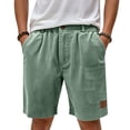 thumbnail image 5 of Havenx Mens Corduroy Shorts Elastic Waist Button Shorts with Pockets Leather Label Stretch Short Pants Summer Beach Breathable Lightweight Clothes,Light Green L, 5 of 5