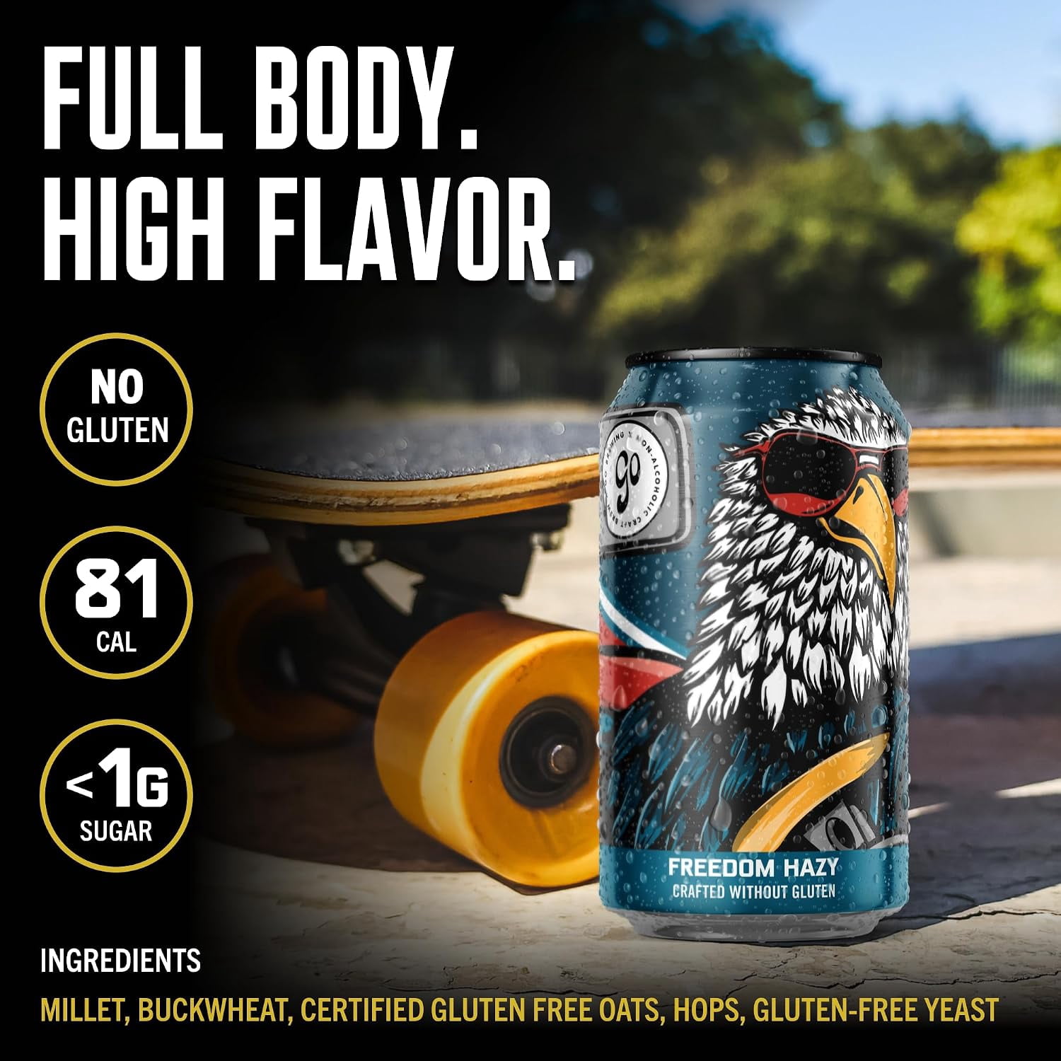 Go Brewing Freedom Hazy IPA, NA Beer, 6 Pack (12 oz) | Small-Batch Craft Brew, Low-Calorie, Classic Ingredients, Bold Smooth Finish, Any Occasion