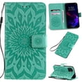 thumbnail image 3 of Wallet Case, Embossed Sunflower Premium PU Leather Folio Flip Kickstand Card Slots Wrist Strap Cover for Samsung S7(Green), 3 of 7