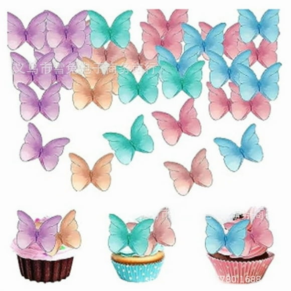 Edible Butterfly Pattern Wafer Paper for Cold Dish Garnish - Vibrant Four-Color Printed Rice Paper, Safe Edible Ink Material, High-Quality Decorative Sheets for Baking and Table Decoration