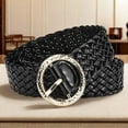 thumbnail image 4 of Woven Belts for Women Glitter Leather Belt for Dresses Jeans Pants Fashion Accessory for Outdoor Styling Versatile Waist Cincher,106 cmx3 cm,Black, 4 of 9