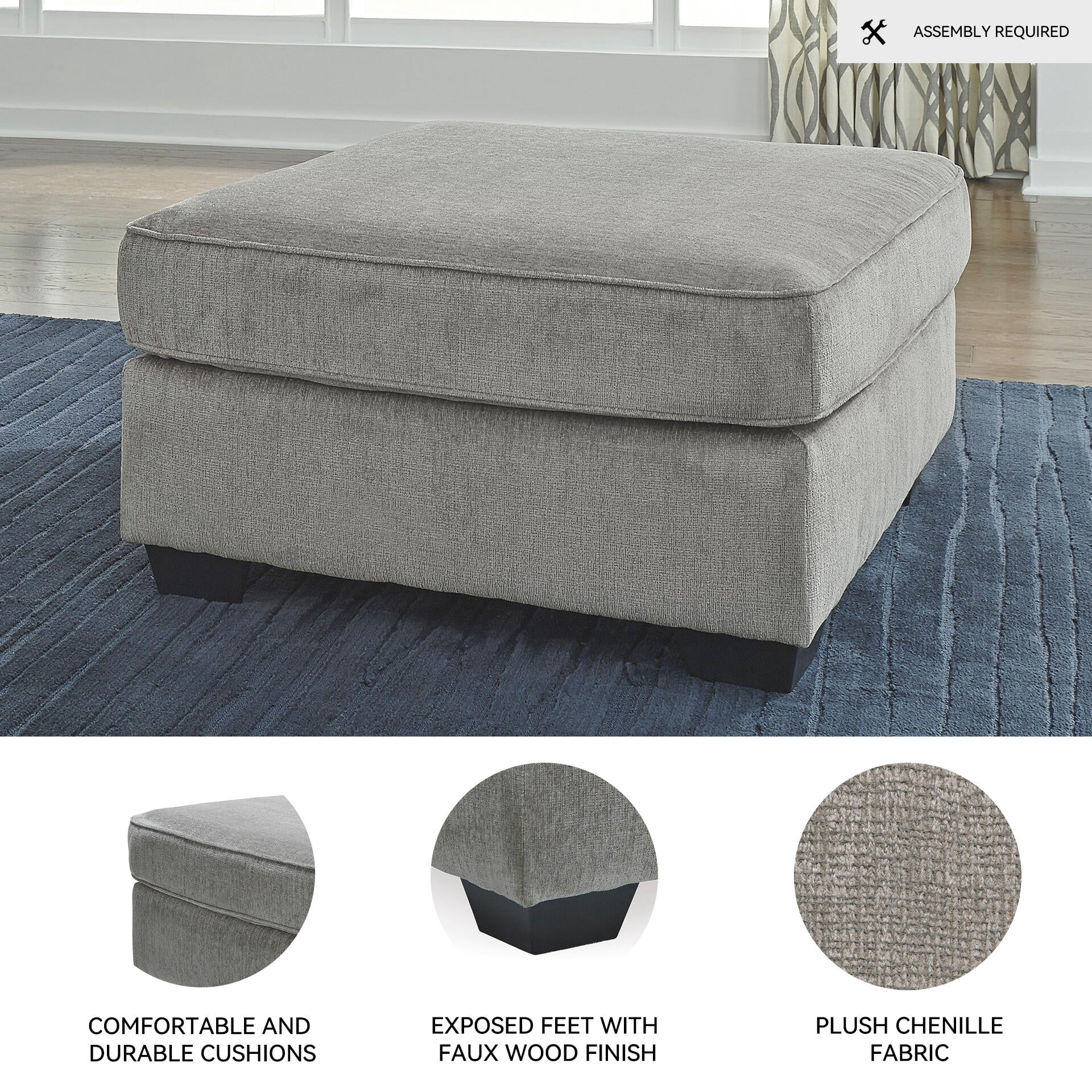 Signature Design by Ashley Contemporary Altari Oversized Accent Ottoman Chenille Alloy
