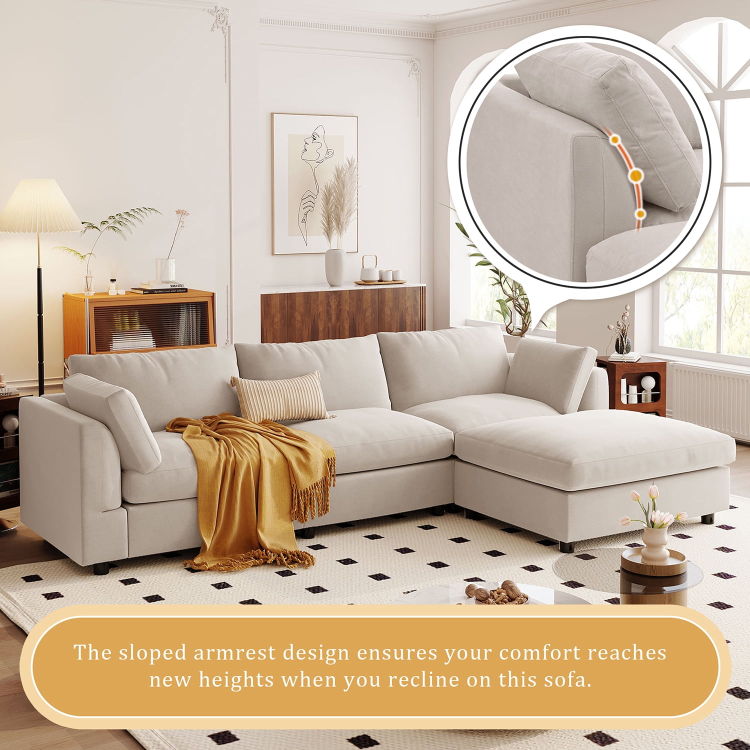 Kadyn Upholstery Convertible Sectional Sofa, L Shaped Couch with Reversible Chaise for Bedroom, Beige