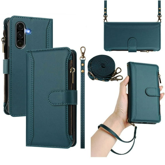 Wallet Case Compatible with Samsung Galaxy A36 5G Card Holder Soft PU Leather Magnetic Snap Strap Zipper Pocket
