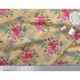 thumbnail image 2 of Soimoi Orange Poly Georgette Fabric Leaves & Ranunculus Floral Print Sewing Fabric Yard 52 Inch Wide, 2 of 3