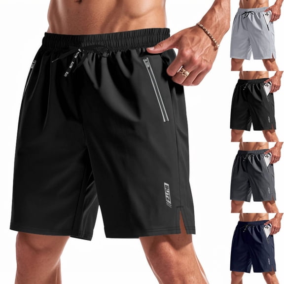 Men's Running Shorts with Zipper Pockets Quick Dry Eight Basketball Gym Workout Athletic Shorts Black XL