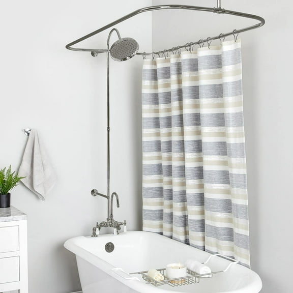 60 Inch Deck Mount Clawfoot Tub Shower Enclosure with Gooseneck Faucet and Rain Shower Head