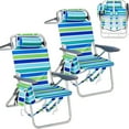 thumbnail image 1 of Garvee 2 Pack Portable Beach Chair with Adjustable Backrest & Cup Holders, Ocean Striped, 1 of 10