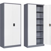 Metal Garage Storage Cabinets with Lock, 72" Storage Cabinet with Doors and Adjustable Shelves Tool Garage Cabinet for Home,Office,Warehouse (Gray & White)