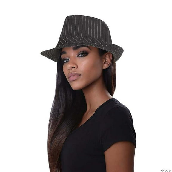 Fun World FW93612 Adults Black with White Pinstripe Polyester Fedora Hat Costume Accessory