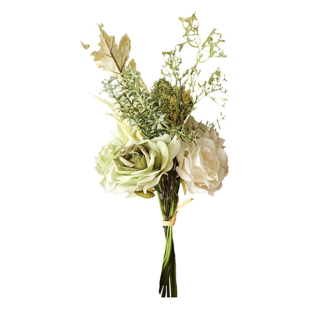 Ramo de flores artificiales, simulación de hortensia de rosas para novias, para bodas Verde