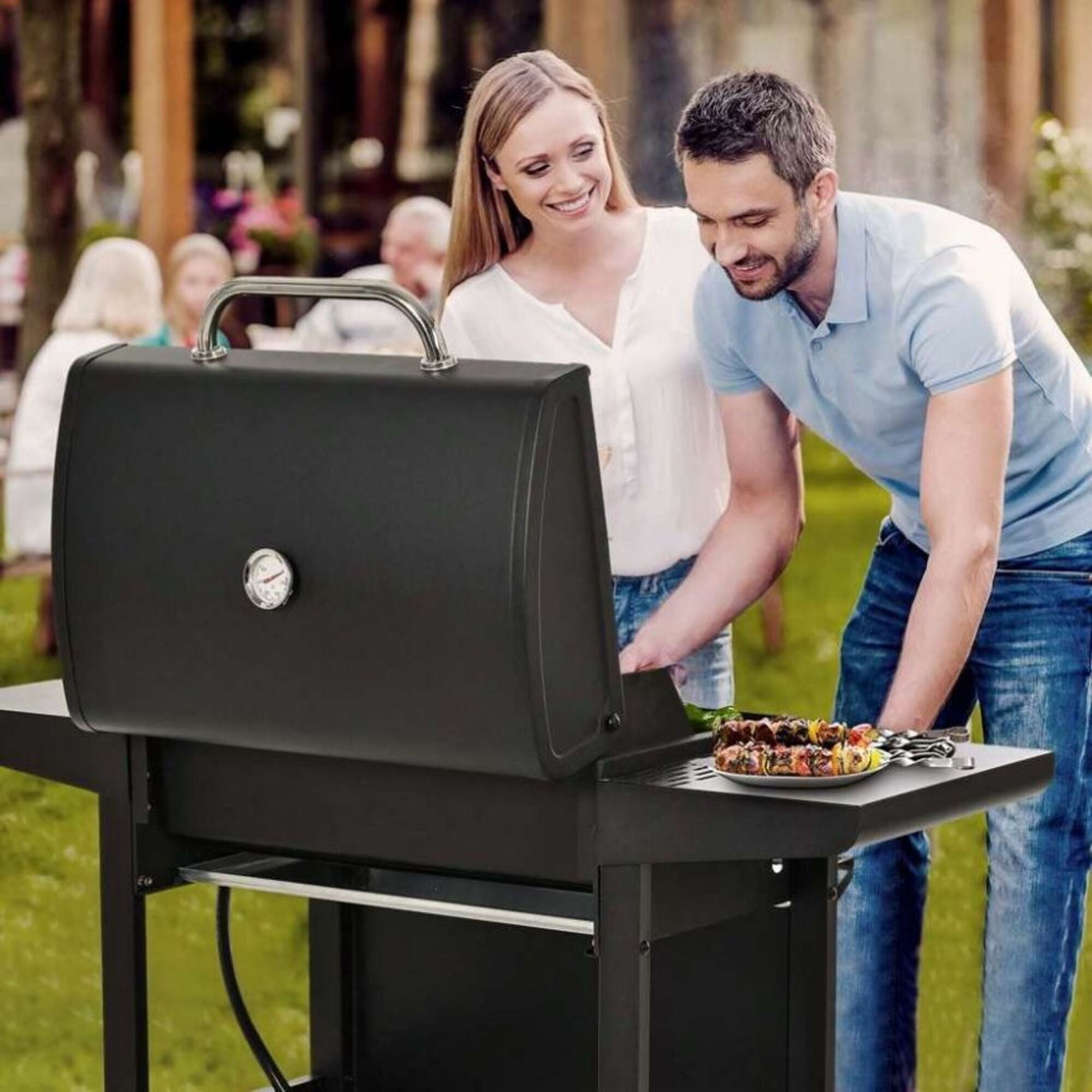 HQZX 3-Burner Propane Gas Outdoor Stainless Steel Grill with 2 Racks, for Camping and Garden