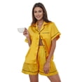 thumbnail image 2 of RUINIXCW Summer Family Matching Pajamas Sets Matching Pjs For Couples Silk Stain Family Pajamas for Women Men Button Down Short Sleeve Shirt and Lounge Shorts Sets 2 Pcs Loungewear Sleepwear, 2 of 9
