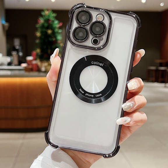 Magnetic Clear Case for iPhone 16 Pro with Full Camera Protection [Four-Corners Anti-Fall] [CD Pattern for Magsafe Ring] Shockproof Protective for Women Men Slim Phone Case, Black