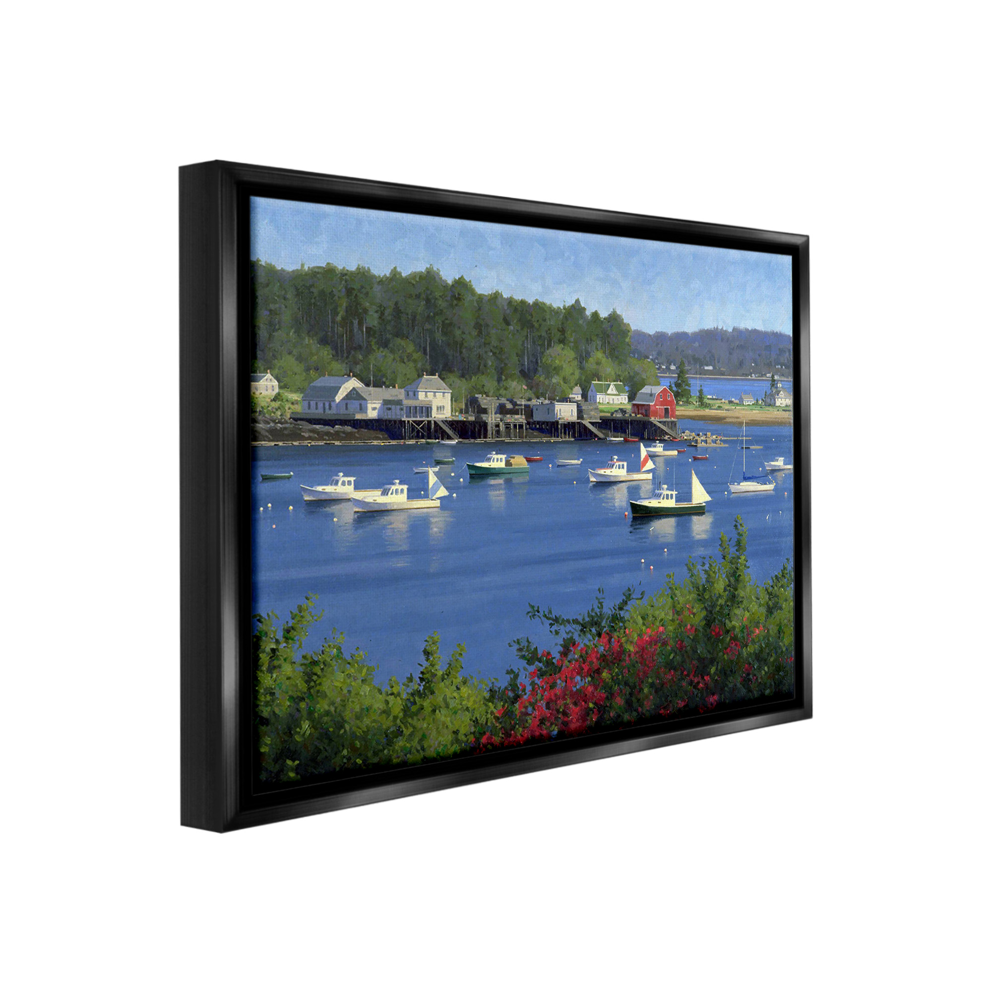 Stupell Industries Summer Harbor Inlet Landscape Painting Black Floater Framed Canvas Art Print Wall Art, 31 x 25
