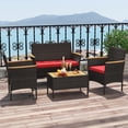 thumbnail image 4 of Costway 4 PCS Patio Wicker Sofa Set with Coffee Table Acacia Wood Armrests & Tabletop Mix Brown/Red, 4 of 9