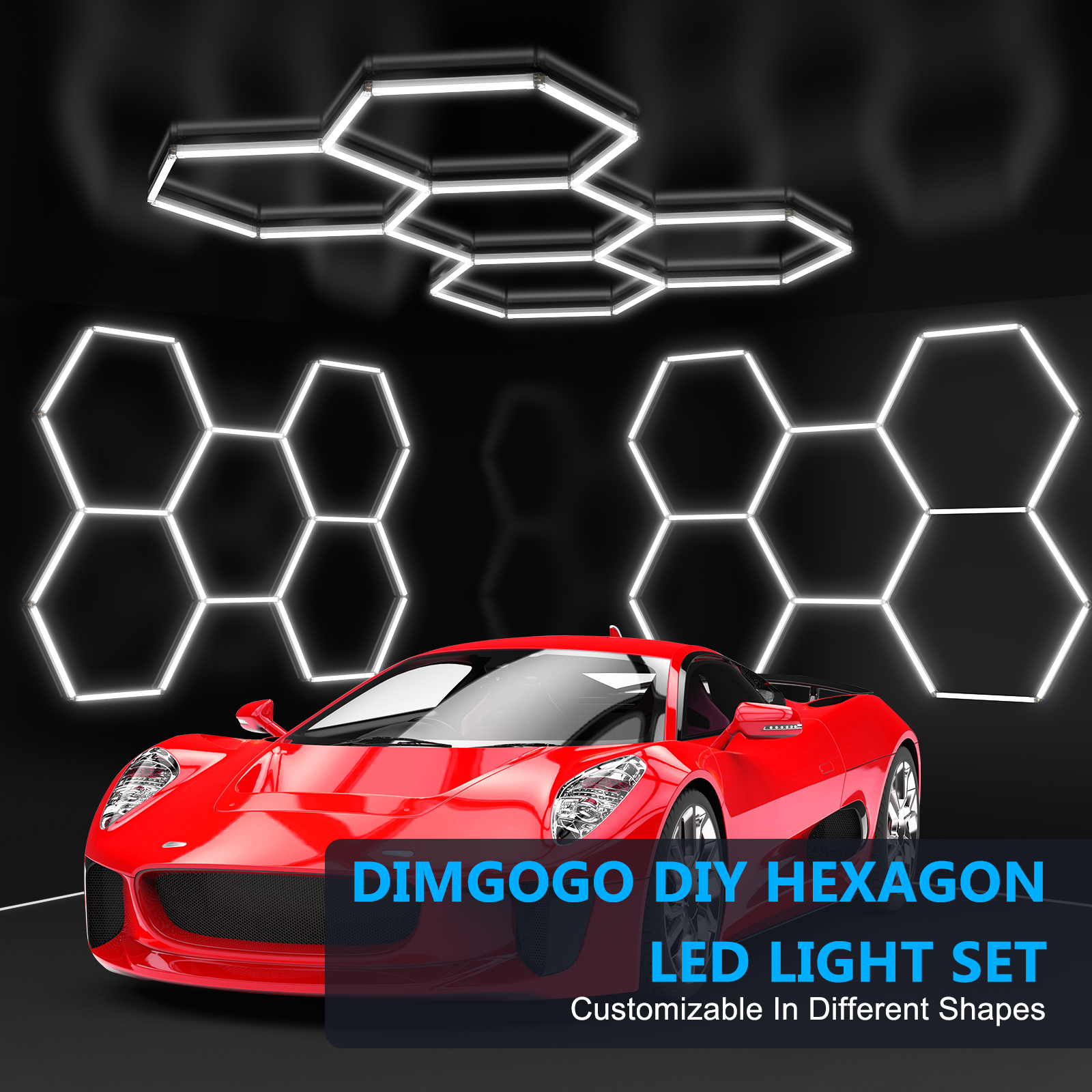 Adewalk Hexagon Garage Lights LED, Super Bright 672W 87360LM 6500K Daylight White Ceiling Shop for hex Lights Garage Warehouse Basement Gym Detailing Shop Wash Room with Rectangle Frame