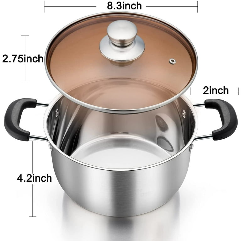 Vesteel 3 Quart Stock Pot, Stainless Steel Metal Pasta Soup Pot with Glass  Lid for Cooking, Heat-Proof Double Handles, Heavy Duty & Dishwasher Safe