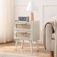 thumbnail image 5 of Rattan Nightstand, Boho End Table with 2 Drawers Bedroom Bedside Side Tables Grey White Night Stand for Living Room, Bedroom, Dorm Room Essentials, 5 of 9