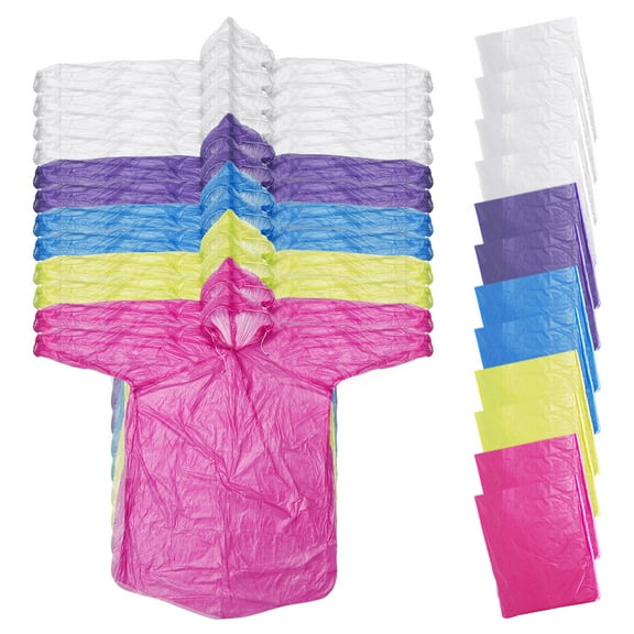 Uxcell Rain Ponchos for Adults, 12 Pack Rain Coat for Hiking Outdoor Activities, Blue, Pink, Purple, White, Yellow