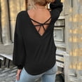 thumbnail image 4 of Women's Waffle Knit Sweater Tops Long Sleeve Loose-Fit Pullover Hoodie Solid Color Casual Blouse Sweatshirt, 4 of 5