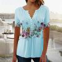 Mode Femme Décontractée Imprimé Col Rond T-shirt Manches Courtes Ample Blouse Pull Imprimé Floral Hauts Femmes Manches Courtes Hauts Femmes