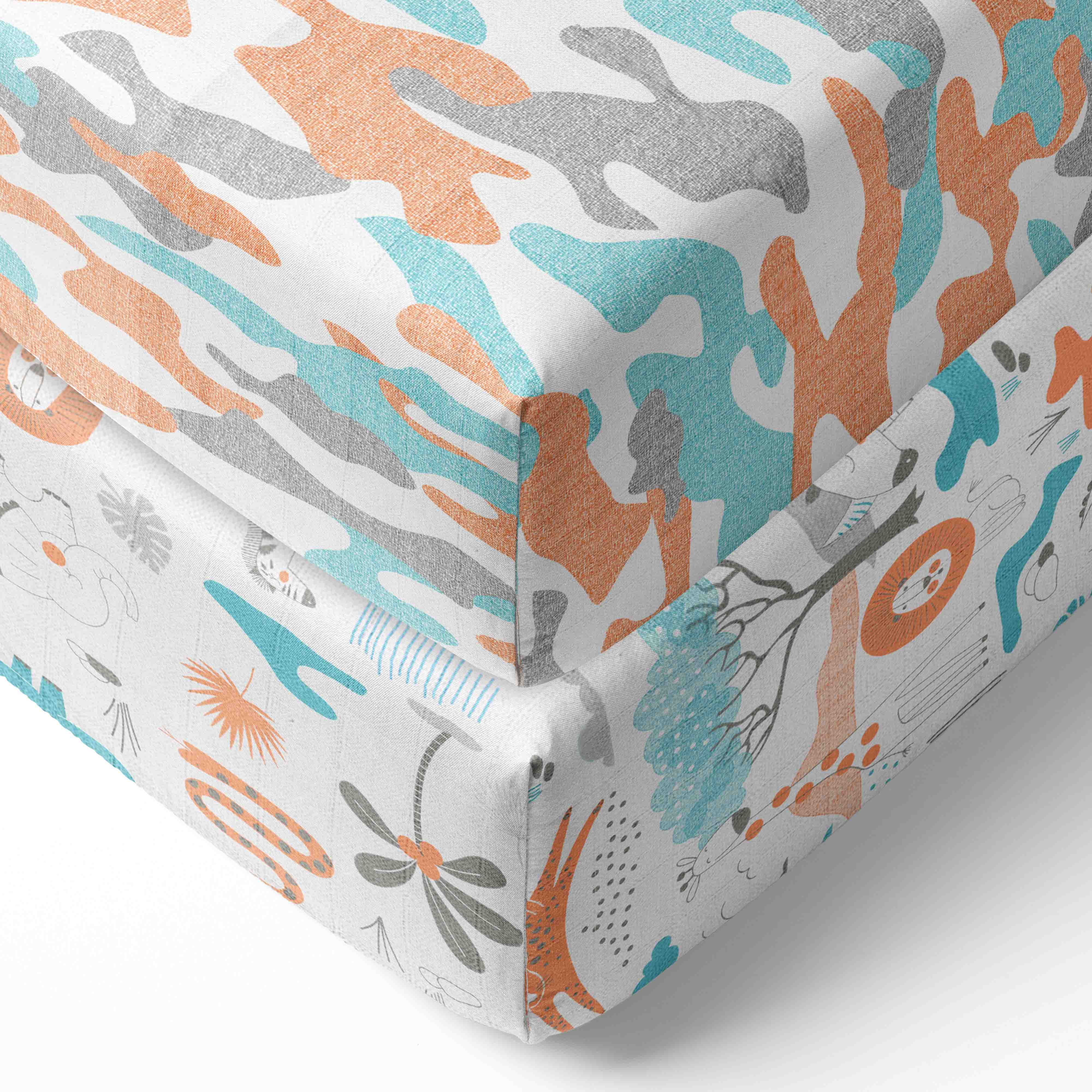 Bacati - Jungle Safari 4-Piece Muslin Crib Bedding Set with 2 Crib Sheets - Aqua Orange Gray Boys