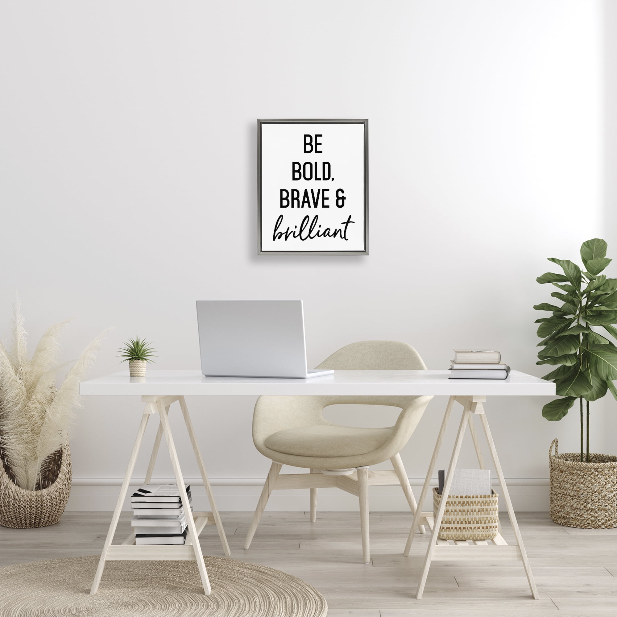 Bold Brave & Brilliant Gray Framed Floater Canvas Wall Art, design by Lettered and Lined