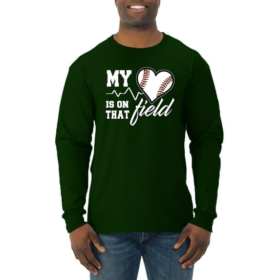 Wild Bobby, My Heart Is On That Baseball Field, Sports, Men Long Sleeve Shirt, Forest Green, 3X-Large