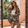 thumbnail image 3 of Xoenoiee Mushroom Daisy Flower Print 2 Piece Outfits Set Short Sleeve Cardigans for Women Lightweight Summer Cardigan Casual Fit Beach Cover Up with High Waisted Shorts, L, 3 of 7