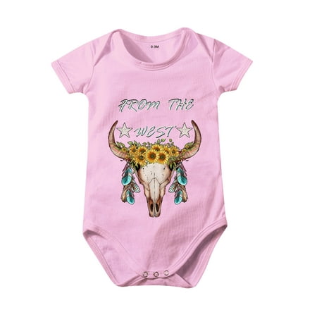 

Unisex Baby Onesie Clothing Cartoon Print Of Bull Head Short Sleeve Crawl Romper Clothes Summer Solid Color 0 To 24 Months Kids Toddler Cute Daily Play