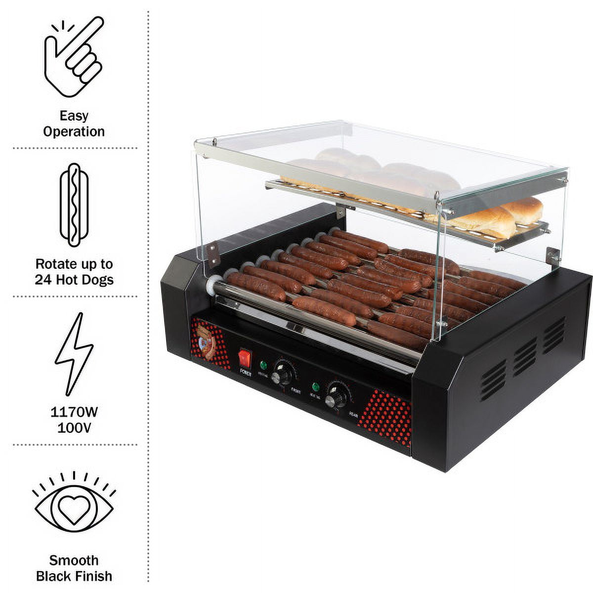 Great Northern Popcorn 9-Roller Hot Dog Grill with Bun Warmer and Cover