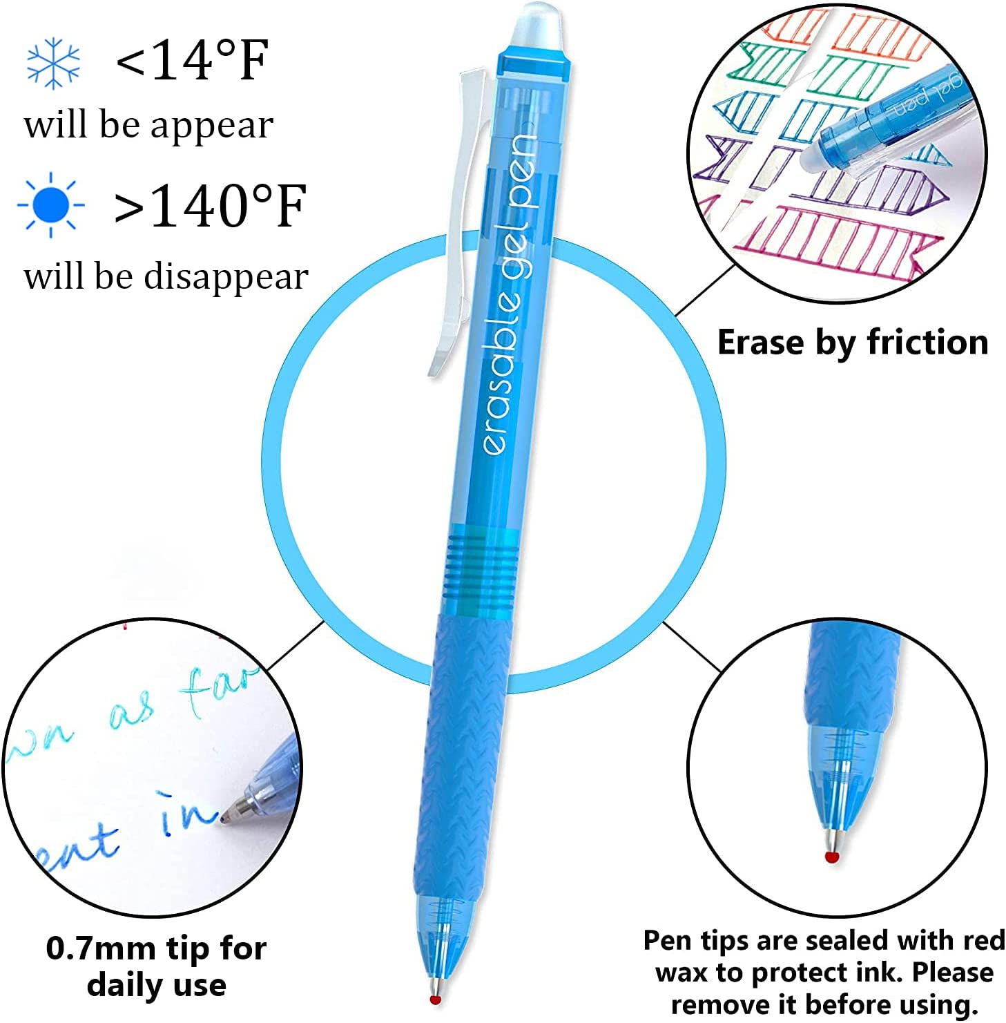22 Colors Retractable Erasable Gel Pens Clicker, Fine Point(0.7), Make Mistakes Disappear, Premium Comfort Grip for Drawing Writing Planner and Crossword Puzzles