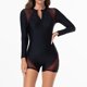 thumbnail image 3 of Traje de baño de una pieza para mujer, conjunto de bikini para mujer, traje de baño de verano liso con patchwork, cremallera, mangas largas y shorts, traje de buceo para mujer, traje de baño de nailon, 3 of 6