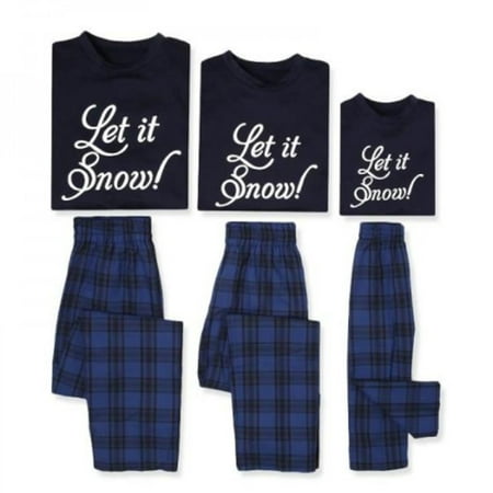 

FOCUSNORM Matching Family Pajamas Sets Holiday Stay at Home PJ s with Letter Printed Tee and Plaid Pants Loungewear